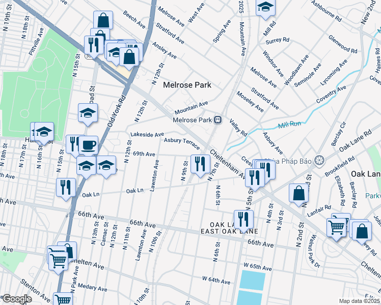 map of restaurants, bars, coffee shops, grocery stores, and more near 827 69th Avenue in Philadelphia
