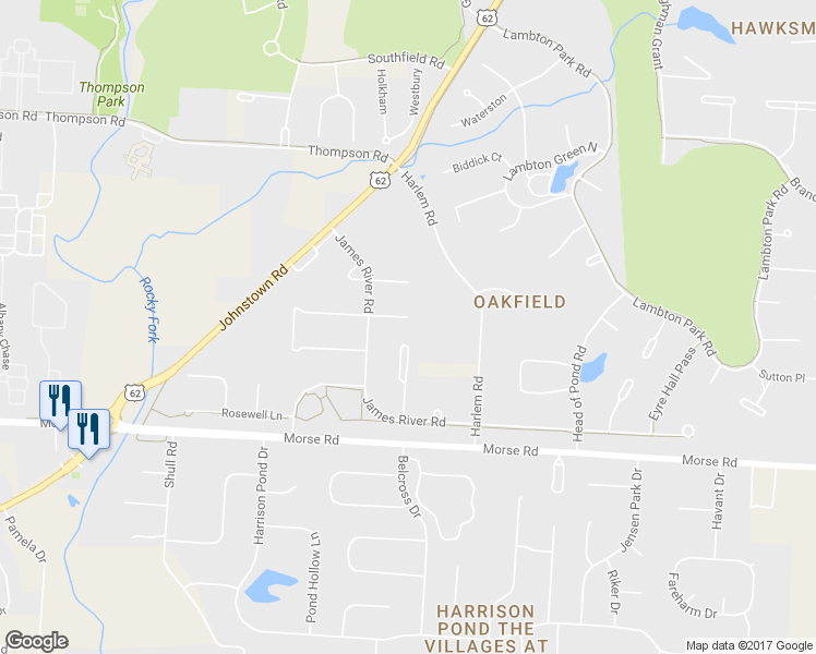 map of restaurants, bars, coffee shops, grocery stores, and more near 6057 Tuckahoe Court in New Albany