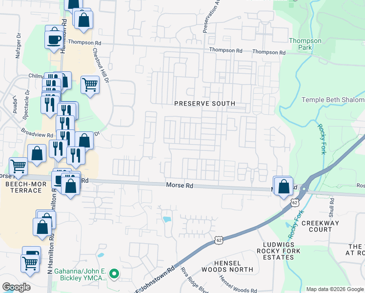 map of restaurants, bars, coffee shops, grocery stores, and more near 6189 Needletail Road in Columbus