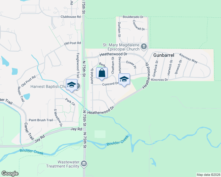 map of restaurants, bars, coffee shops, grocery stores, and more near 7685 Berwick Court in Boulder