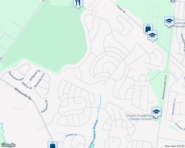 map of restaurants, bars, coffee shops, grocery stores, and more near 4 Morning Glory Lane in Lakewood Township