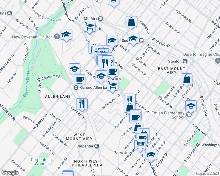 map of restaurants, bars, coffee shops, grocery stores, and more near 7048 Germantown Avenue in Philadelphia