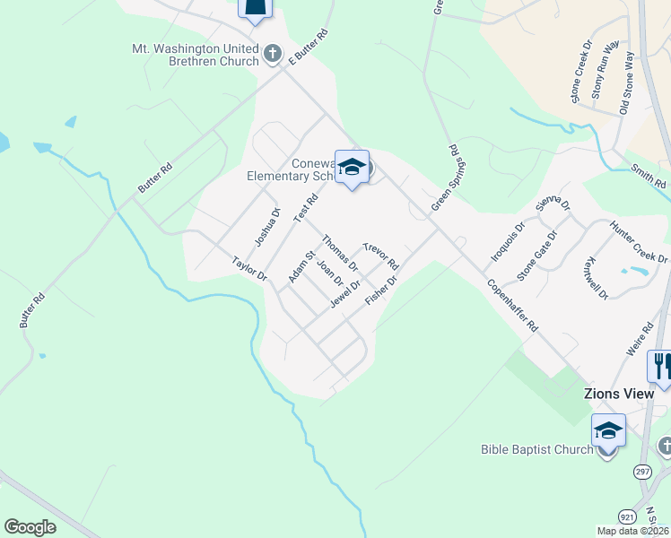 map of restaurants, bars, coffee shops, grocery stores, and more near 45 Joan Dr in York