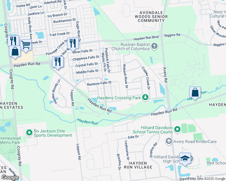 map of restaurants, bars, coffee shops, grocery stores, and more near 5182 Pyramid Falls Drive in Dublin
