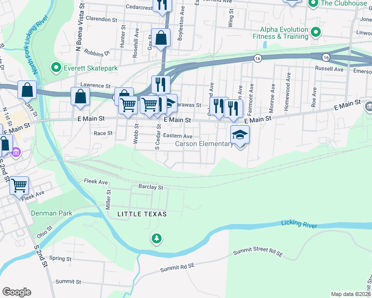 map of restaurants, bars, coffee shops, grocery stores, and more near 62 Mill Street in Newark