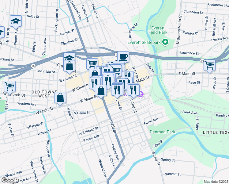 map of restaurants, bars, coffee shops, grocery stores, and more near 5 South 3rd Street in Newark
