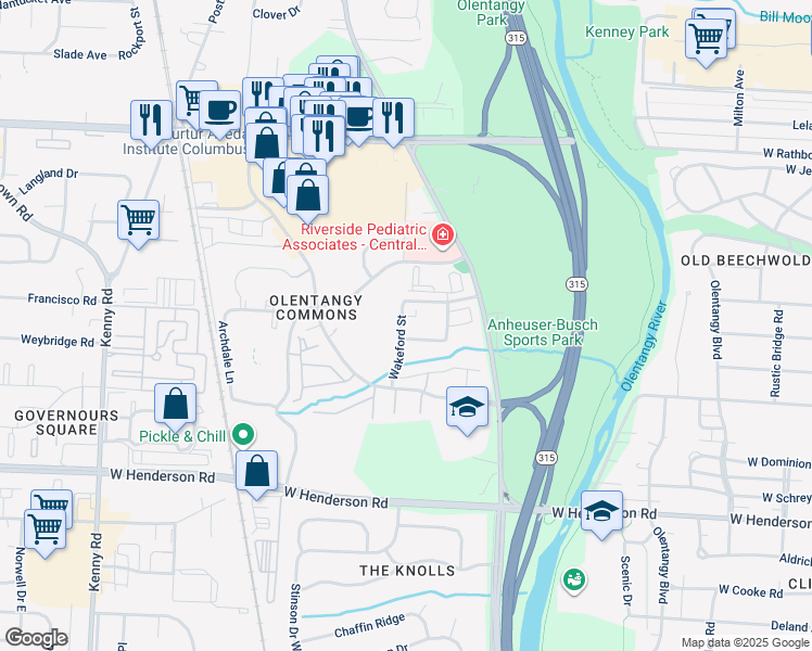 map of restaurants, bars, coffee shops, grocery stores, and more near 678 Providence Avenue in Columbus