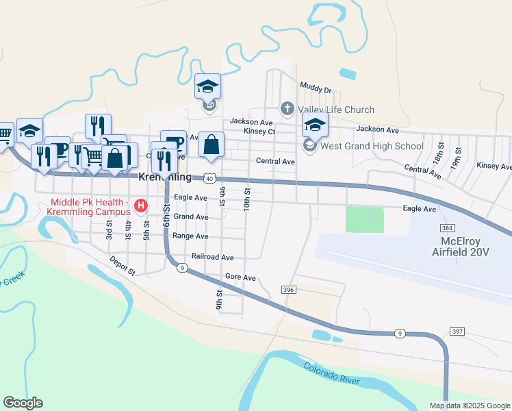 map of restaurants, bars, coffee shops, grocery stores, and more near 1016 Eagle Avenue in Kremmling