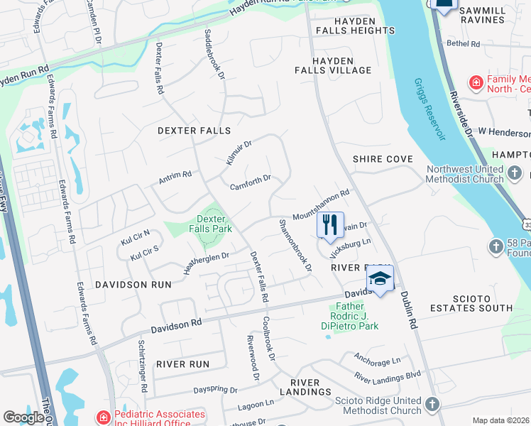map of restaurants, bars, coffee shops, grocery stores, and more near 3670 Mountshannon Road in Columbus