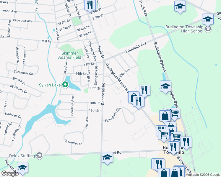 map of restaurants, bars, coffee shops, grocery stores, and more near 9 Dresser Avenue in Burlington