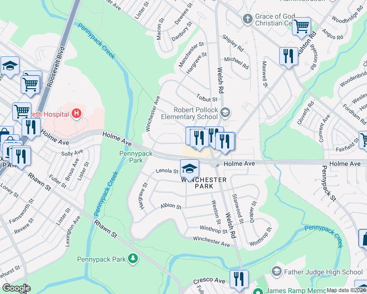map of restaurants, bars, coffee shops, grocery stores, and more near 2932 Walnut Hill Street in Philadelphia