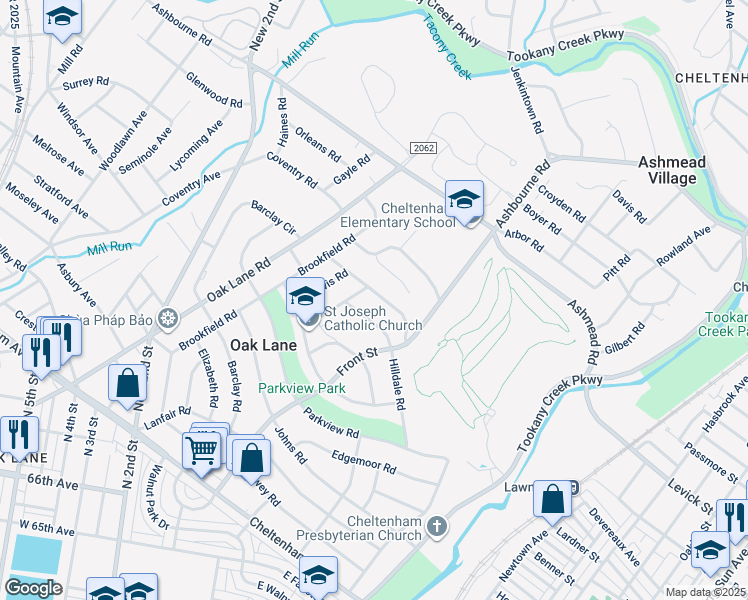 map of restaurants, bars, coffee shops, grocery stores, and more near 114 Andrea Rd in Cheltenham
