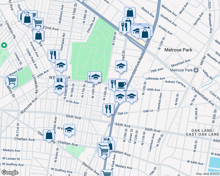 map of restaurants, bars, coffee shops, grocery stores, and more near 6816 North 15th Street in Philadelphia
