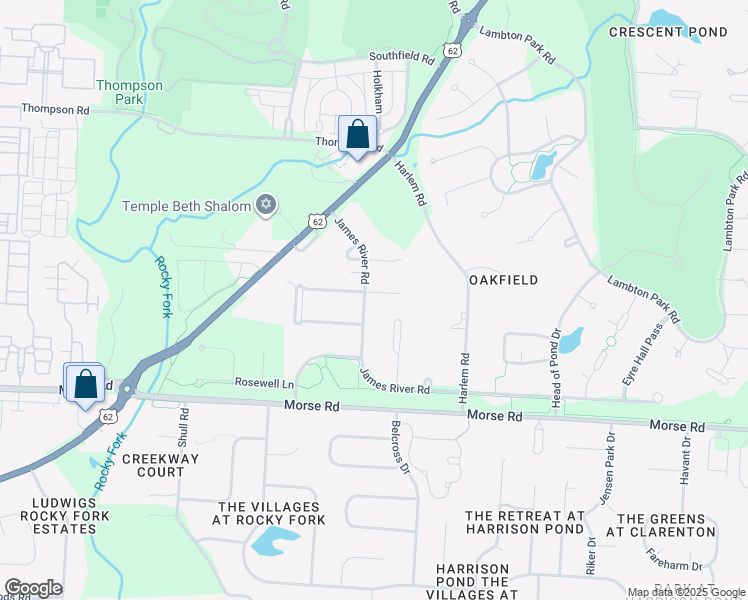 map of restaurants, bars, coffee shops, grocery stores, and more near 4090 James River Road in New Albany