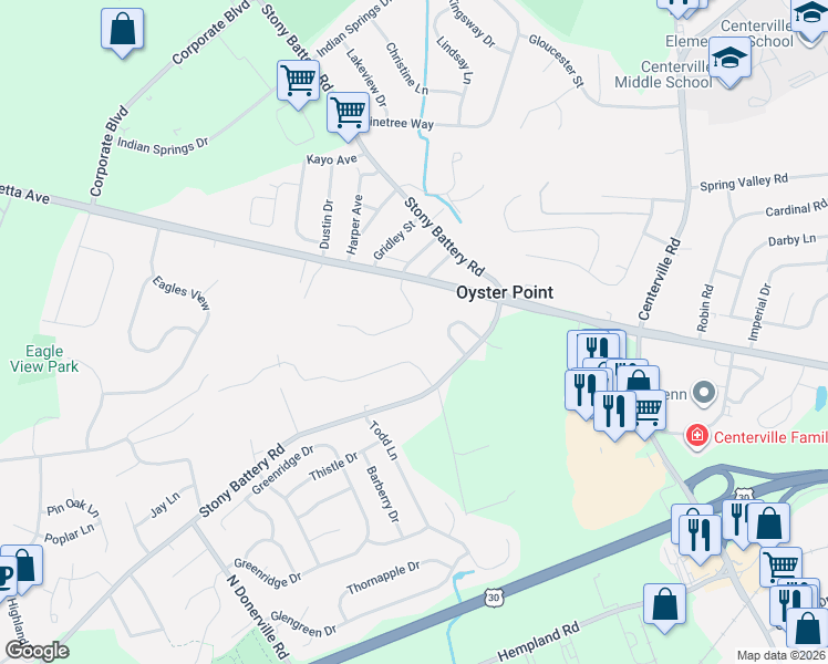 map of restaurants, bars, coffee shops, grocery stores, and more near 3174 Grande Oak Place in Lancaster