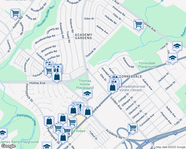 map of restaurants, bars, coffee shops, grocery stores, and more near 9117 Crispin Street in Philadelphia