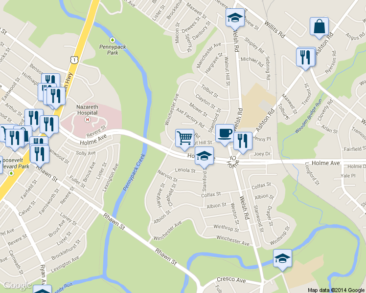 map of restaurants, bars, coffee shops, grocery stores, and more near 2910 Walnut Hill St in Philadelphia