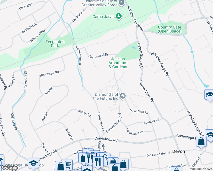 map of restaurants, bars, coffee shops, grocery stores, and more near 303 Brighton Road in Devon