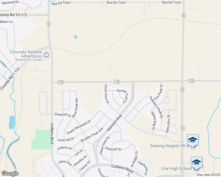 map of restaurants, bars, coffee shops, grocery stores, and more near 976 Ascent Trail Circle in Erie