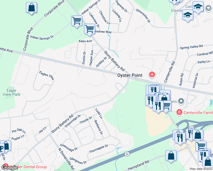 map of restaurants, bars, coffee shops, grocery stores, and more near 3174 Grande Oak Place in Lancaster