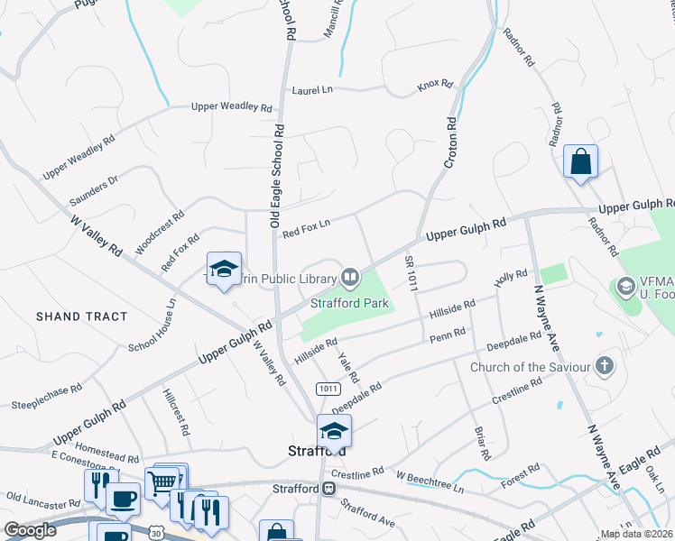 map of restaurants, bars, coffee shops, grocery stores, and more near 390 McMull Drive in Wayne