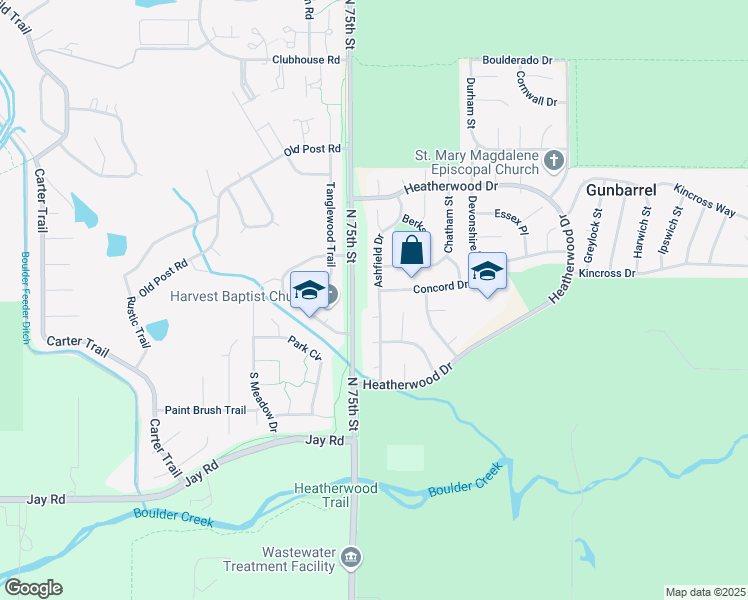 map of restaurants, bars, coffee shops, grocery stores, and more near 4559 Ashfield Drive in Boulder