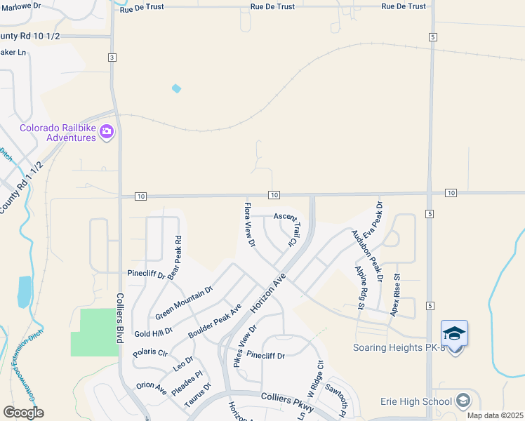 map of restaurants, bars, coffee shops, grocery stores, and more near 976 Ascent Trail Circle in Erie