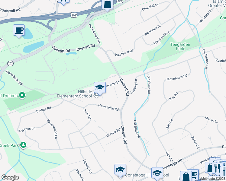 map of restaurants, bars, coffee shops, grocery stores, and more near 534 Wyncotte Circle in Berwyn