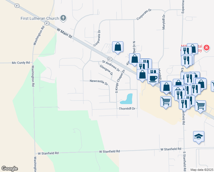 map of restaurants, bars, coffee shops, grocery stores, and more near 2502 Newcastle Drive in Troy