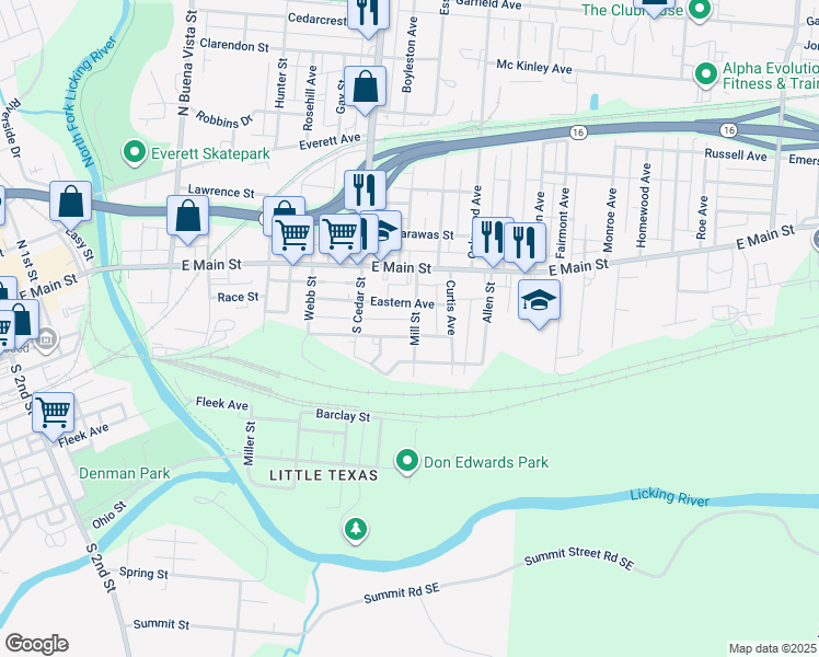 map of restaurants, bars, coffee shops, grocery stores, and more near 61 Mill Street in Newark
