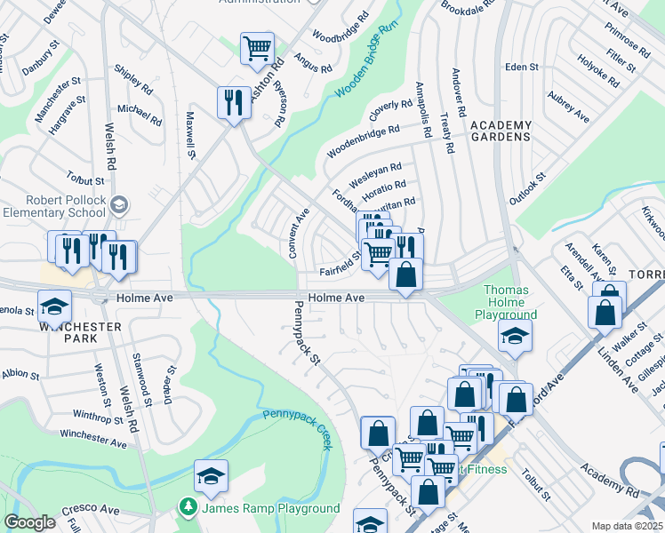 map of restaurants, bars, coffee shops, grocery stores, and more near 3123 Fairfield Street in Philadelphia