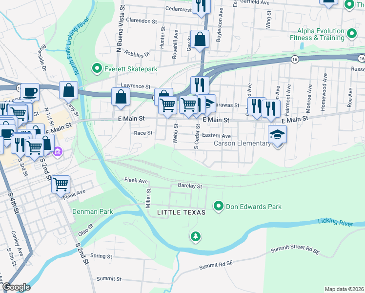 map of restaurants, bars, coffee shops, grocery stores, and more near 346 Washington Street in Newark