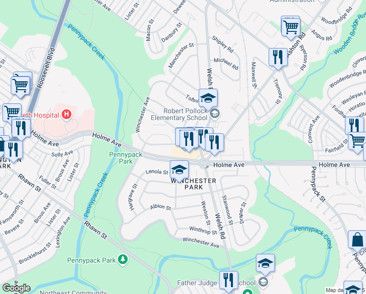 map of restaurants, bars, coffee shops, grocery stores, and more near 2948 Walnut Hill Street in Philadelphia