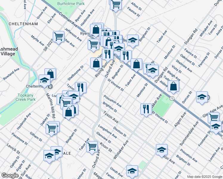 map of restaurants, bars, coffee shops, grocery stores, and more near 7142 Lawndale Avenue in Philadelphia