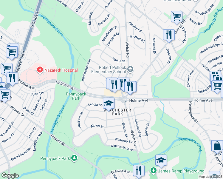 map of restaurants, bars, coffee shops, grocery stores, and more near 2948 Walnut Hill Street in Philadelphia