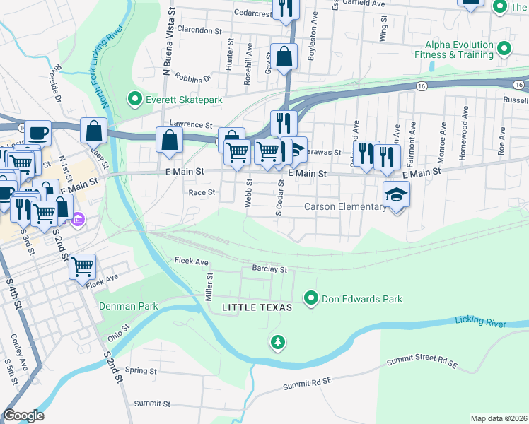 map of restaurants, bars, coffee shops, grocery stores, and more near 346 Washington Street in Newark