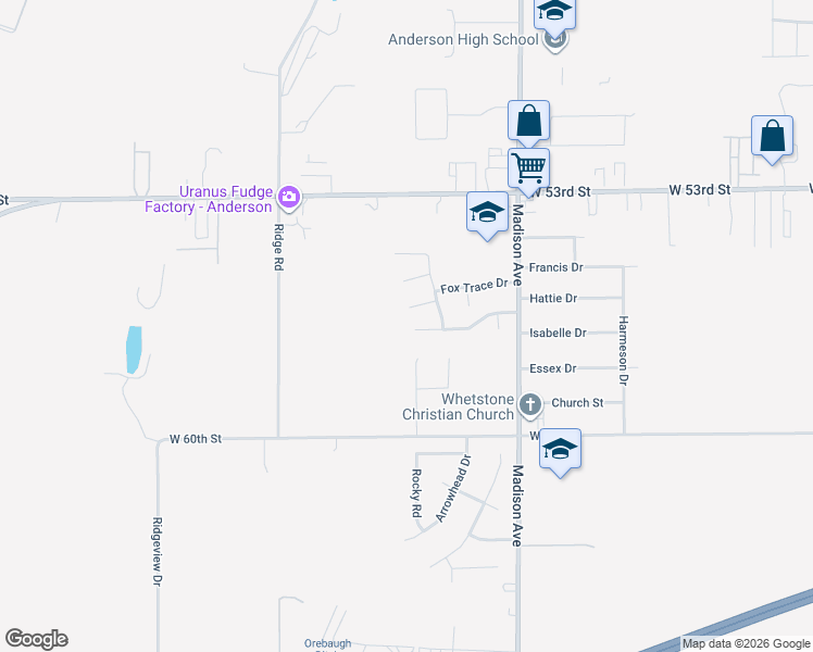 map of restaurants, bars, coffee shops, grocery stores, and more near 1234 Squirrel Ridge Road in Anderson