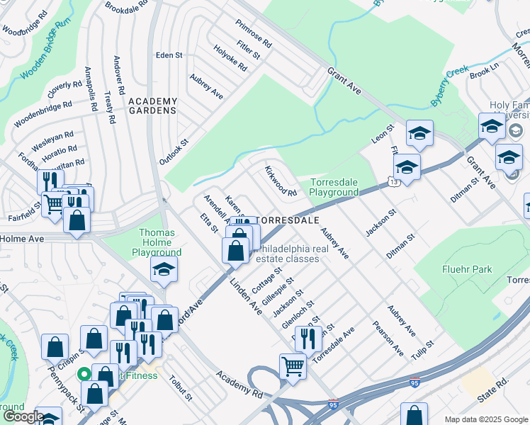 map of restaurants, bars, coffee shops, grocery stores, and more near 3828 Janice Street in Philadelphia