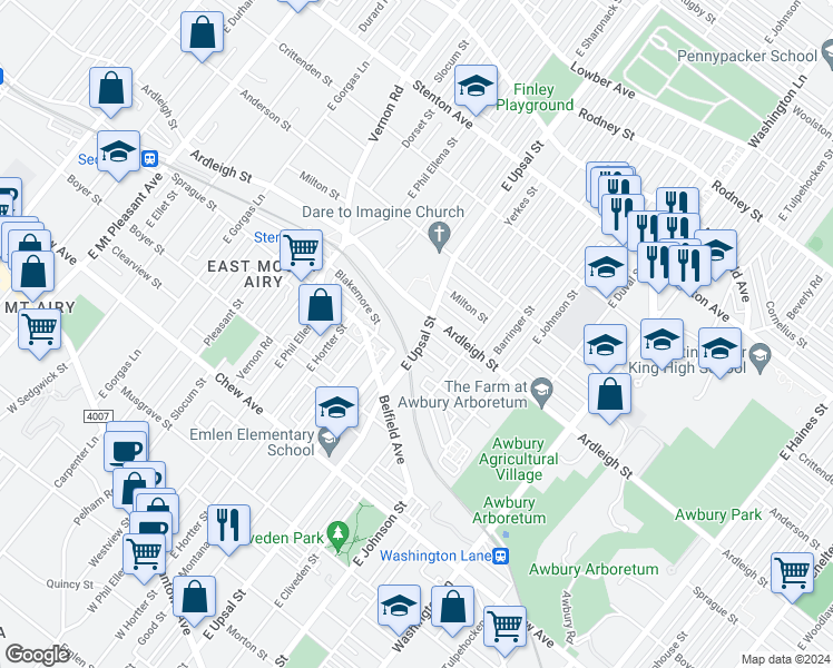 map of restaurants, bars, coffee shops, grocery stores, and more near 6601 Sprague Street in Philadelphia