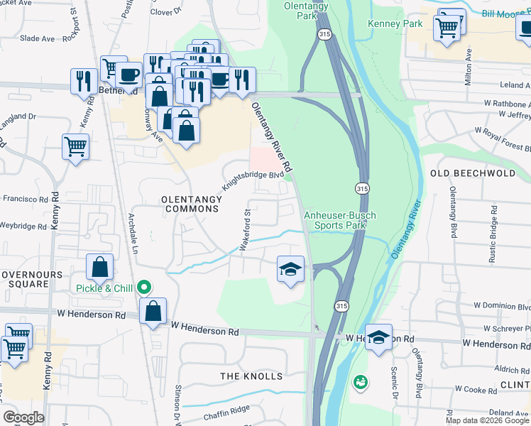 map of restaurants, bars, coffee shops, grocery stores, and more near 678 Providence Avenue in Columbus