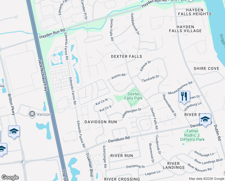 map of restaurants, bars, coffee shops, grocery stores, and more near 3885 Tweedsmuir Drive in Columbus