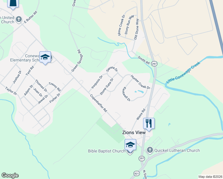 map of restaurants, bars, coffee shops, grocery stores, and more near 260 Hunter Creek Drive in York