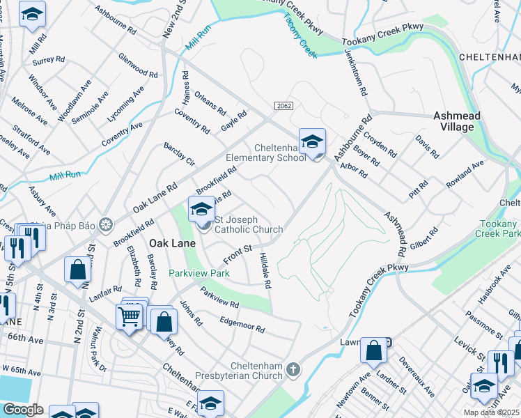map of restaurants, bars, coffee shops, grocery stores, and more near 113 Andrea Rd in Cheltenham