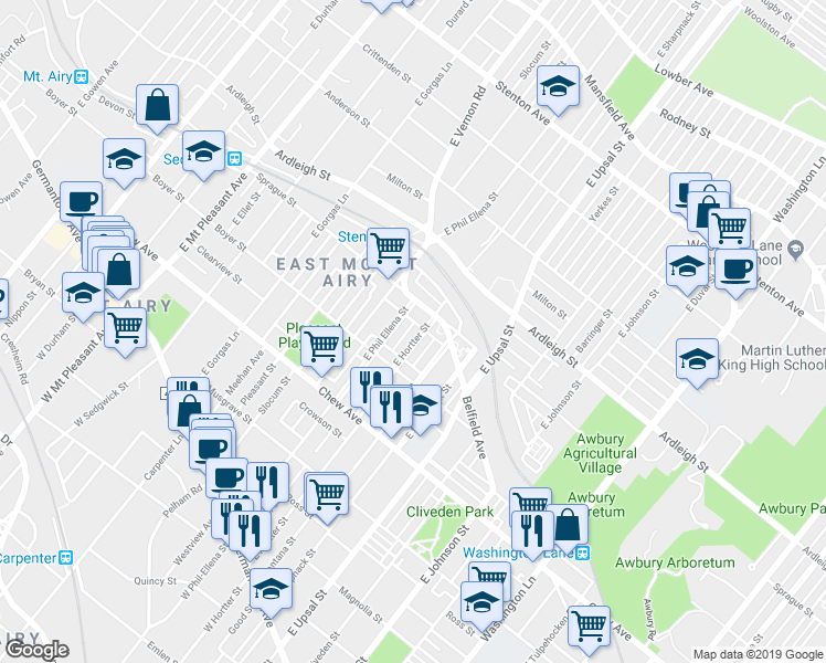 map of restaurants, bars, coffee shops, grocery stores, and more near 433 East Hortter Street in Philadelphia