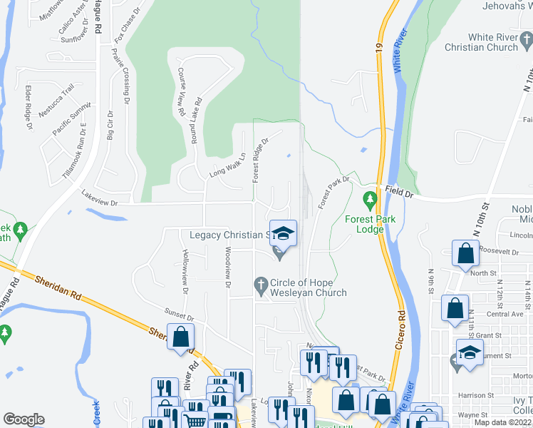 map of restaurants, bars, coffee shops, grocery stores, and more near 581 Holly Court South in Noblesville