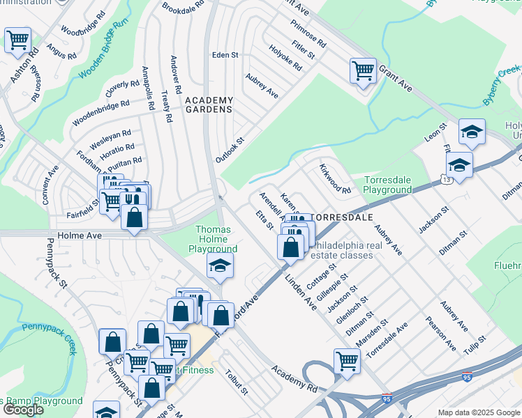 map of restaurants, bars, coffee shops, grocery stores, and more near 3809 Etta Street in Philadelphia