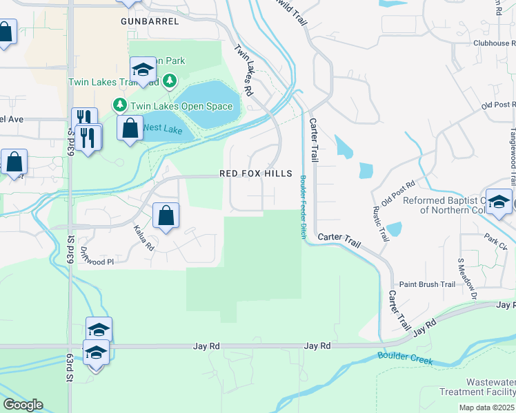 map of restaurants, bars, coffee shops, grocery stores, and more near 4542 Tally Ho Trail in Boulder