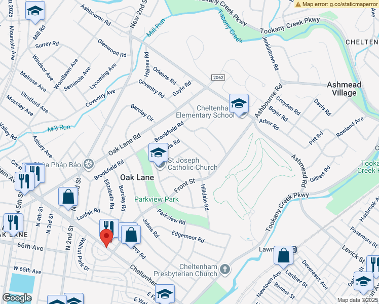 map of restaurants, bars, coffee shops, grocery stores, and more near 116 Andrea Rd in Cheltenham