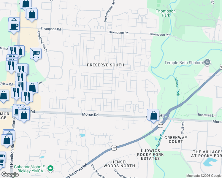 map of restaurants, bars, coffee shops, grocery stores, and more near 3775 Preserve Crossing Boulevard in Columbus