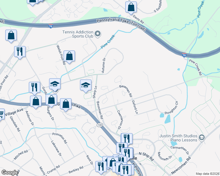 map of restaurants, bars, coffee shops, grocery stores, and more near 101 Talgrath Court in Exton